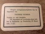 Oorlog Rouwkaart annulering Thomas Wobma - Appelscha, Ophalen of Verzenden, Rouwkaart