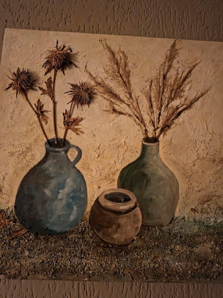 Stilleven met vazen en droogbloemen, Antiek en Kunst, Kunst | Schilderijen | Klassiek, Ophalen