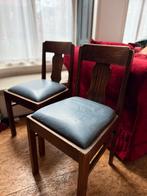 2 Prachtige leren stoelen met houtwerk, Huis en Inrichting, Stoelen, Gebruikt, Twee, Ophalen of Verzenden, Grijs