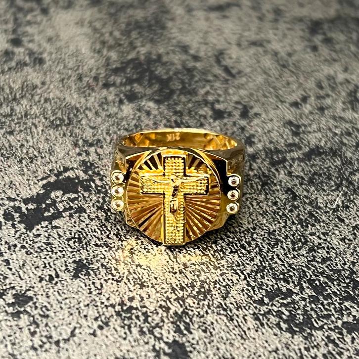 21k gouden ring met kruis prachtig model, Sieraden, Tassen en Uiterlijk, Ringen, Nieuw, Goud, Ophalen of Verzenden