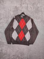 Vintage Trui Knit Sweater Argyle XL Wol Zwart Rood Grijs, Ophalen of Verzenden, Zo goed als nieuw, Rood, Maat 56/58 (XL)