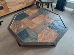 Unieke Salontafel met Leisteen Blad, Ophalen, Gebruikt, Rond, Minder dan 50 cm