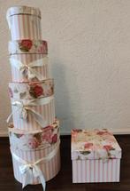 Set opbergdozen roze gebloemd/streep, Nieuw, Ophalen of Verzenden, Decoratie Sier Vintage dozen