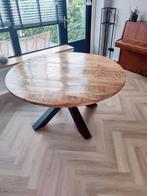 Ronde eettafel van mangohout zwart stalen kruispoot – Ø150, Huis en Inrichting, Tafels | Eettafels, Ophalen, Modern of industrieel