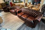 originele springvale chesterfield Bankstel 3+2+1 rood bruin, Ophalen of Verzenden, Zo goed als nieuw, 75 tot 100 cm