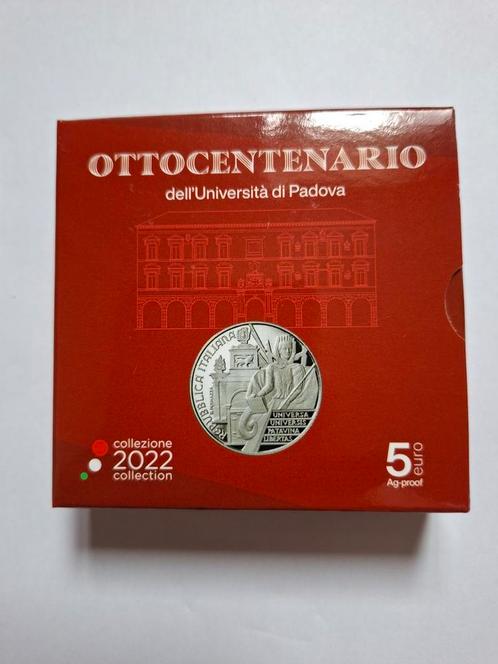 Italië 5 Euro 2022 Padova Zilver Proof in cassette, Postzegels en Munten, Munten | Europa | Euromunten, Losse munt, 5 euro, Italië