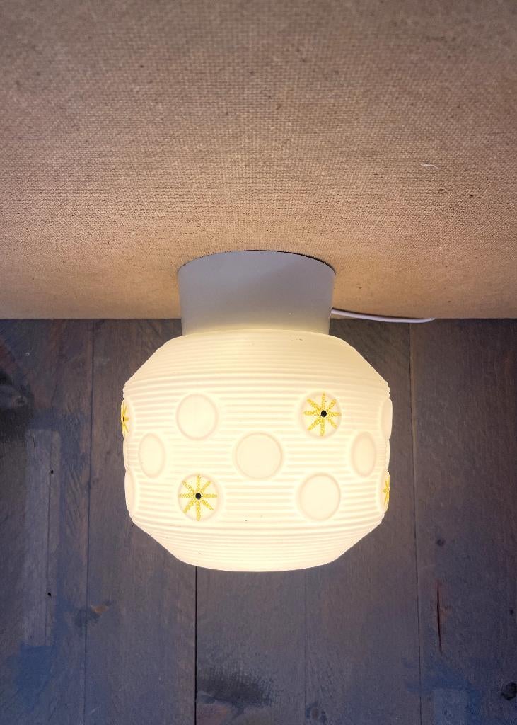 plafonniere, plafondlamp, vintage, jaren ‘60, Ophalen of Verzenden, Gebruikt, Glas, Space age