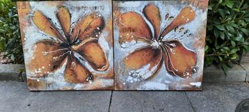 2x bloem op canvas 60x60cm beschikbaar voor biedingen