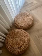 Rieten poef set, Huis en Inrichting, Banken | Voetenbanken en Poefen, Rond, Riet of Rotan, Ophalen of Verzenden, Zo goed als nieuw