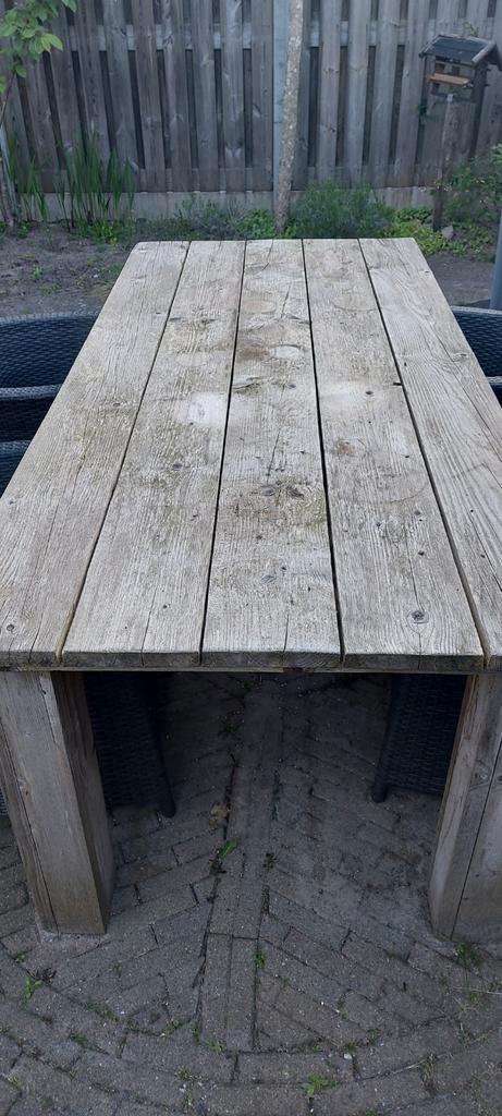 Grote 6 persoons steigerhouten eettafel, met eet stoelen, Tuin en Terras, Tuintafels, Gebruikt, Rechthoekig, Hout, Ophalen