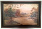 Boslandschap in houten lijst - gesigneerd M L 1978 ?, Antiek en Kunst, Kunst | Schilderijen | Klassiek, Ophalen of Verzenden