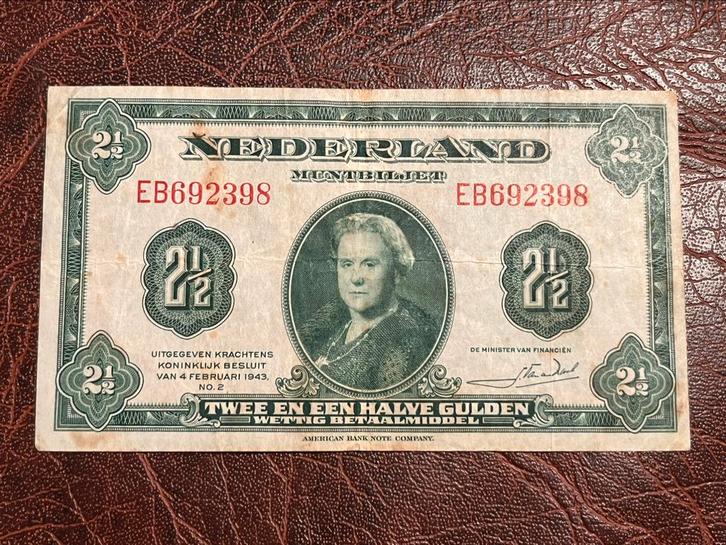 2,5 gulden 1943, Postzegels en Munten, Bankbiljetten | Nederland, Los biljet, 2½ gulden, Ophalen of Verzenden