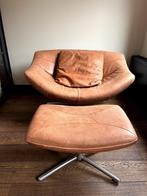 Gigi fauteuil leer naturel met pouf en kussen, Ophalen, Gebruikt, 100 tot 125 cm, Leer