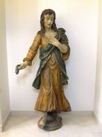GROOT antiek houten beeld HEILIGE ISIDORE polychroom 17e eeu, Ophalen