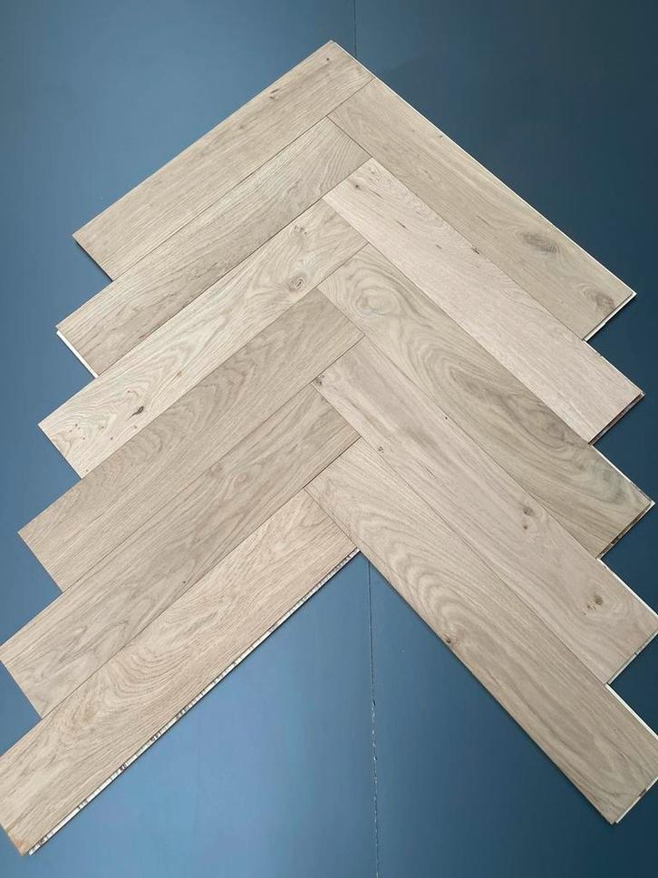 Eiken houten vloer visgraat noestarm €54 inc btw 12x60, Doe-het-zelf en Verbouw, Vloerdelen en Plavuizen, Nieuw, Parket, Hout