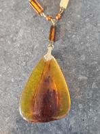 Vintage halsketting ketting amberkleurig celluloid design, Met hanger, Kunststof, Gebruikt, Bruin