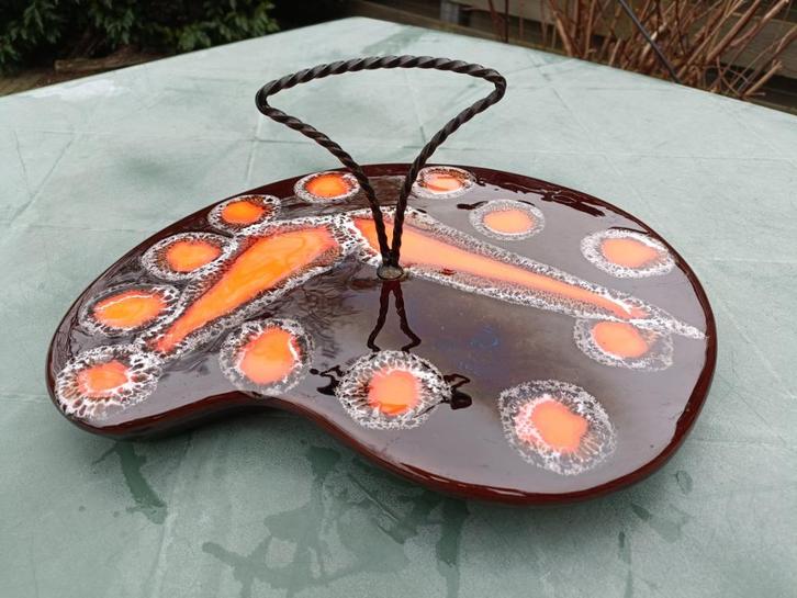 Vintage 1970 VALLAURIS oranje bruin keramiek kaasplateau, Antiek en Kunst, Antiek | Keramiek en Aardewerk, Ophalen of Verzenden