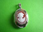 Mooi Zilveren Medaillon Camee -Meisje met Hoedje - rood/br, Sieraden, Tassen en Uiterlijk, Antieke sieraden, Verzenden, Zilver