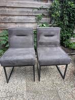 4 Grijze Stoffen Eetkamerstoelen, Gebruikt, Ophalen of Verzenden, Vier, Metaal