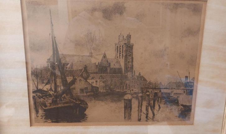Ets Jan Sirks ' Dordrecht', Antiek en Kunst, Kunst | Etsen en Gravures, Ophalen