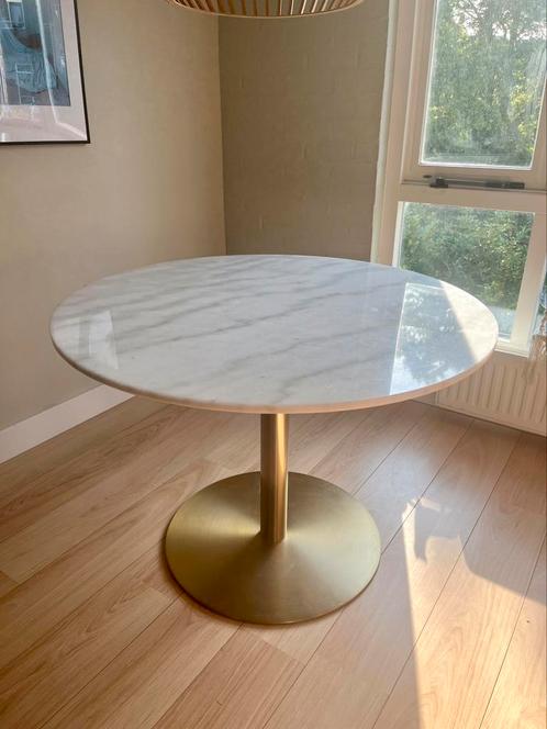 Mooie ronde wit goud marmer tafel, Huis en Inrichting, Tafels | Eettafels, Zo goed als nieuw, 100 tot 150 cm, Rond, Ophalen of Verzenden