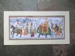 Olieverf uit INDIA 53x27 cm in lijst kleurig met Olifant Zee, Ophalen of Verzenden