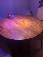 Masief houten eettafel rond met stalen poot, Huis en Inrichting, Tafels | Eettafels, Ophalen, 100 tot 150 cm, Rond, 200 cm of meer