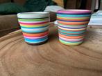 Set van 2 kleurrijke keramieken bloempotjes, Tuin en Terras, Bloempotten, Rond, Binnen, Ophalen of Verzenden, Zo goed als nieuw