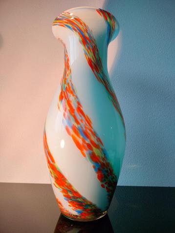 Italië Murano Style Design Glas Vaas Blauw Oranje Vintage beschikbaar voor biedingen