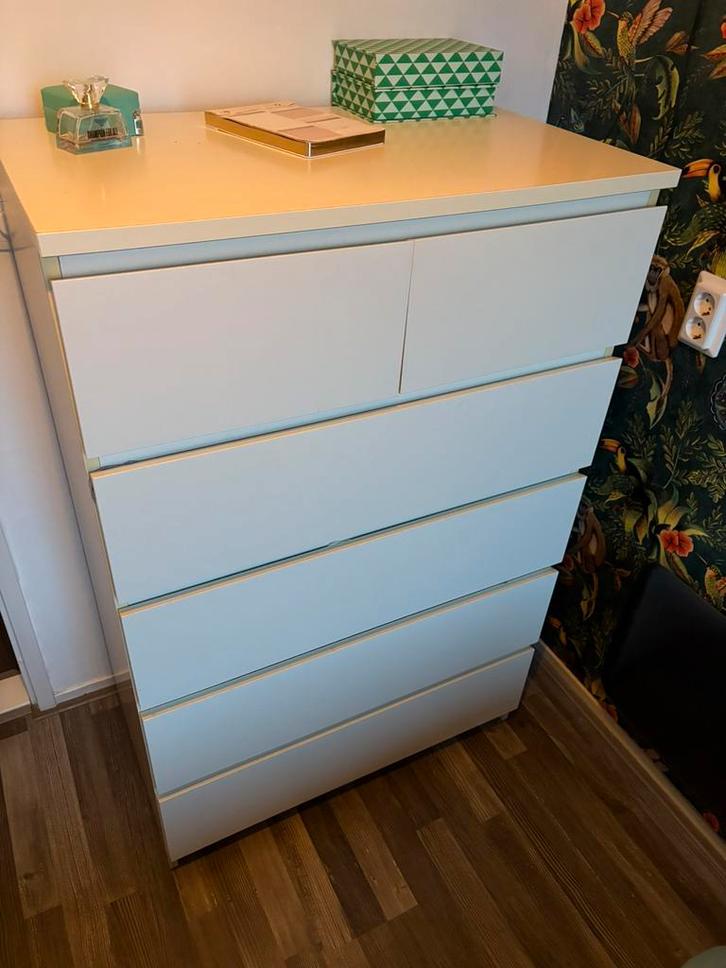 Ikea MALM ladekast 6 lades wit, Huis en Inrichting, Kasten | Ladekasten, Zo goed als nieuw, 100 tot 150 cm, 50 tot 100 cm, 25 tot 50 cm