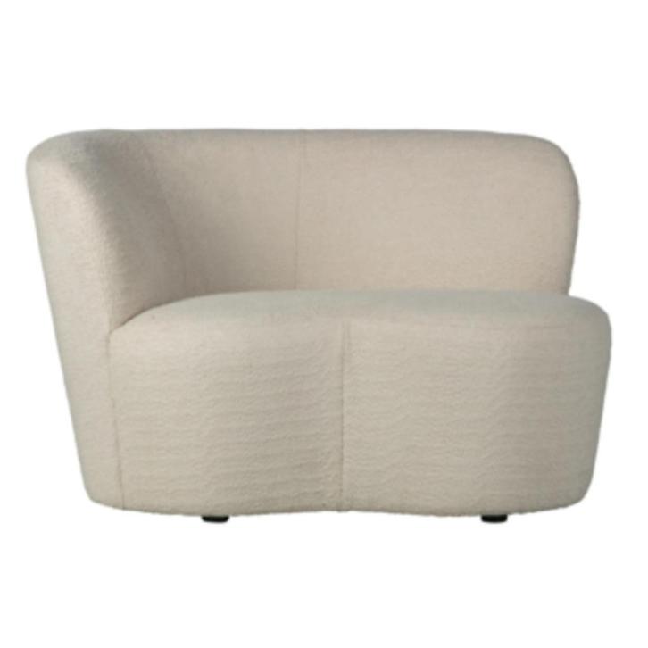 WOOOD fauteuil Stone crème bouclé stof met leuning links, Huis en Inrichting, Fauteuils, Zo goed als nieuw, Stof, 50 tot 75 cm