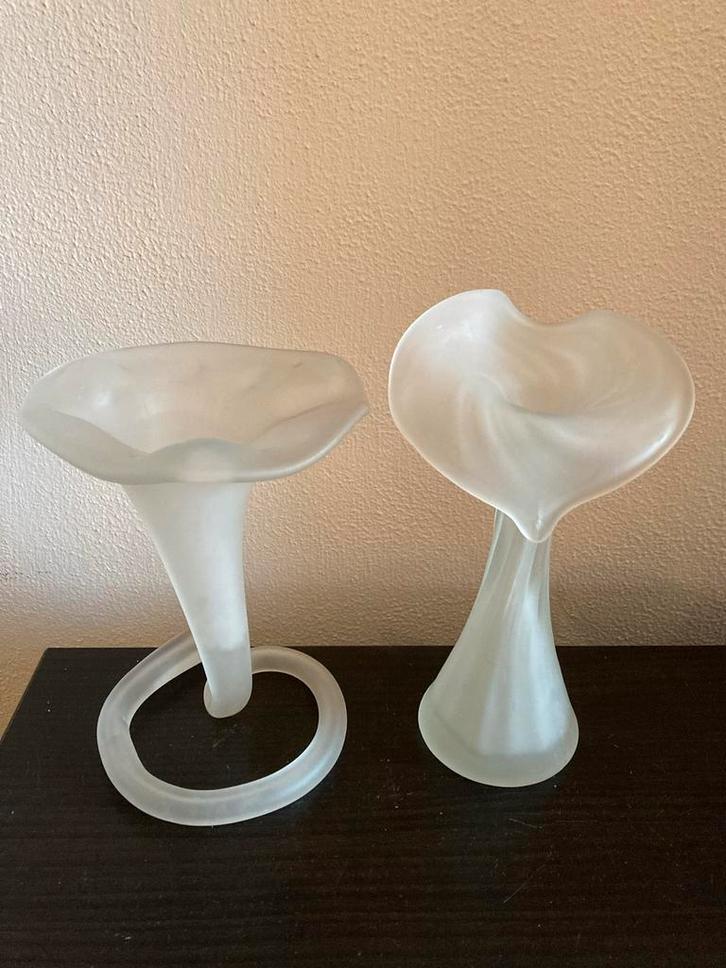 Matglazen Vaasjes Lelie & Jack in the Pulpit, Huis en Inrichting, Woonaccessoires | Vazen, Gebruikt, Wit, Minder dan 50 cm, Glas