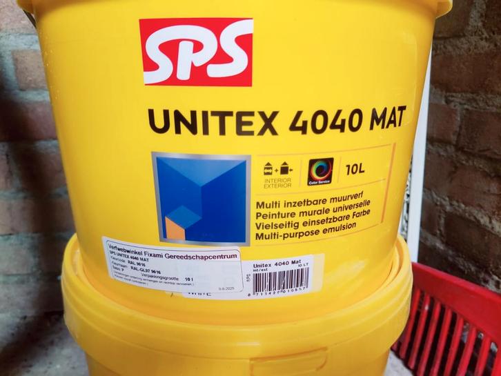 10L SPS Unitex 4040 Mat Verf RAL9016 NIEUW ONGEOPEND, Doe-het-zelf en Verbouw, Verf, Beits en Lak, Nieuw, Verf, 10 tot 15 liter
