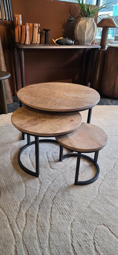 Mangohout Salontafel set van 3 Nu Extra Voordelig!, Huis en Inrichting, Tafels | Salontafels, Zo goed als nieuw, Minder dan 50 cm