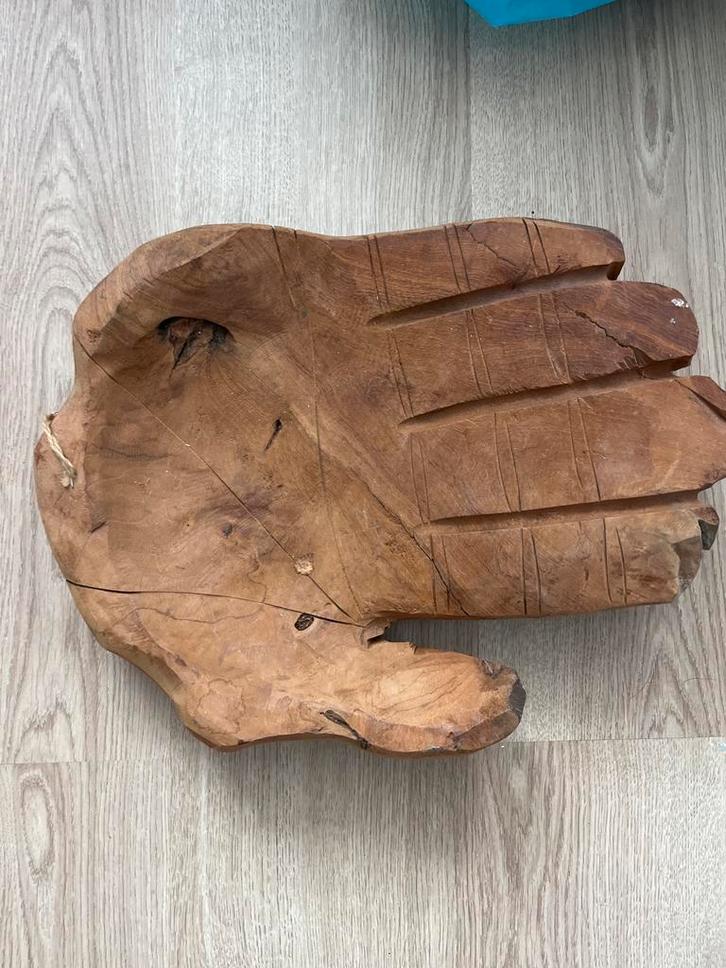 Unieke houten hand schaal, Huis en Inrichting, Woonaccessoires | Schalen en Manden, Zo goed als nieuw, Rond, Hout, Ophalen
