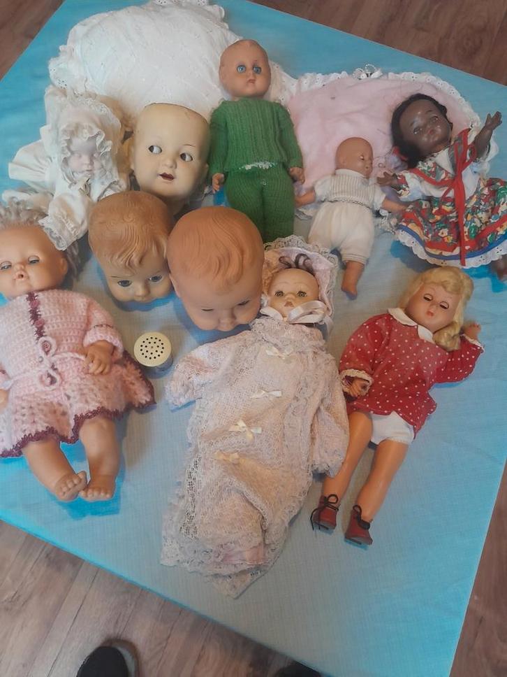 Vintage Poppen Collectie: Speeldoos, Popjes & Hoofden, Verzamelen, Poppen, Gebruikt, Pop, Ophalen of Verzenden