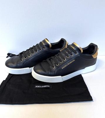 DOLCE & GABBANA Portofino Zwart goud leer sneakers  Maat 41 beschikbaar voor biedingen