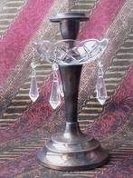 Antieke kandelaar uit Engeland van silverplate en kristal., Ophalen of Verzenden, Koper of Brons