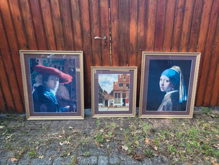 2 grote Vermeer reproducties in bewerkte lijst Darco, Huis en Inrichting, Woonaccessoires | Schilderijen, Tekeningen en Foto's