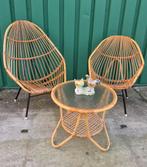 Vintage, rotan set, 2 stoelen + tafel, Rohé Noordwolde, Ophalen
