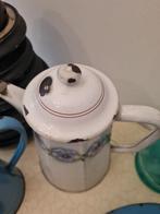 Zeer oude emaille kan met viooltjes decor, Ophalen of Verzenden