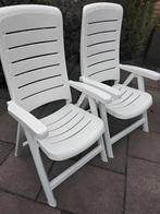 2 verstelbare tuinstoelen met kussens., Ophalen, Gebruikt, Kunststof