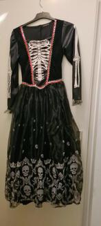 Gothic jurk skelet en doodskoppen, maat 164, Ophalen of Verzenden, Zo goed als nieuw