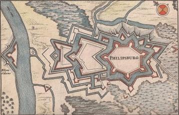 Philipsburg vestingkaartje/plattegrond kopergravure ca 1700 beschikbaar voor biedingen