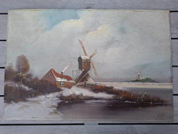 Origineel Olieverfschilderij op Houten paneel 60 x 40 cm beschikbaar voor biedingen