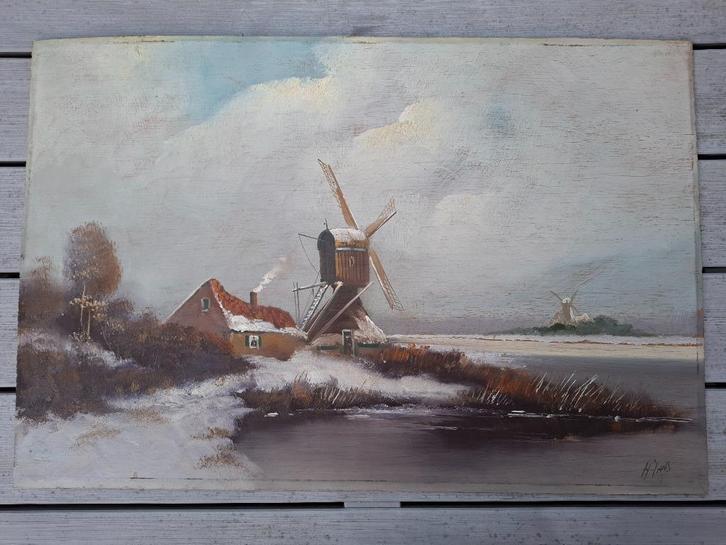 Origineel Olieverfschilderij op Houten paneel 60 x 40 cm, Antiek en Kunst, Kunst | Schilderijen | Klassiek, Ophalen