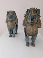 Set van Bronzen Foo Dogs - 19 cm Hoog, Met Antieke Patina, Ophalen of Verzenden