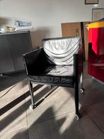 Zwarte lederen eettafel stoelen. 4x, Ophalen, Gebruikt, Zwart, Leer