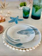 Porseleinen borden met blauwe vissen:4x 20cm | 4x 27cm nieuw, Nieuw, Bord(en), Overige stijlen, Ophalen of Verzenden