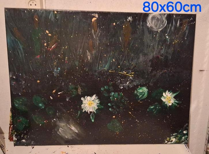 Art By Myrthe vijver bij nacht, Antiek en Kunst, Kunst | Schilderijen | Abstract, Ophalen of Verzenden
